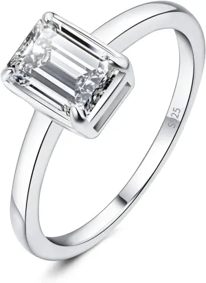 JewelryPalace Classic 1ct Emerald Cut Moissanite Solitaire Engagement Rings for Women, 925 Sterling Silver Promise Ring for Her, Simulated Diamond Anniversary Wedding Rings D-F VVS