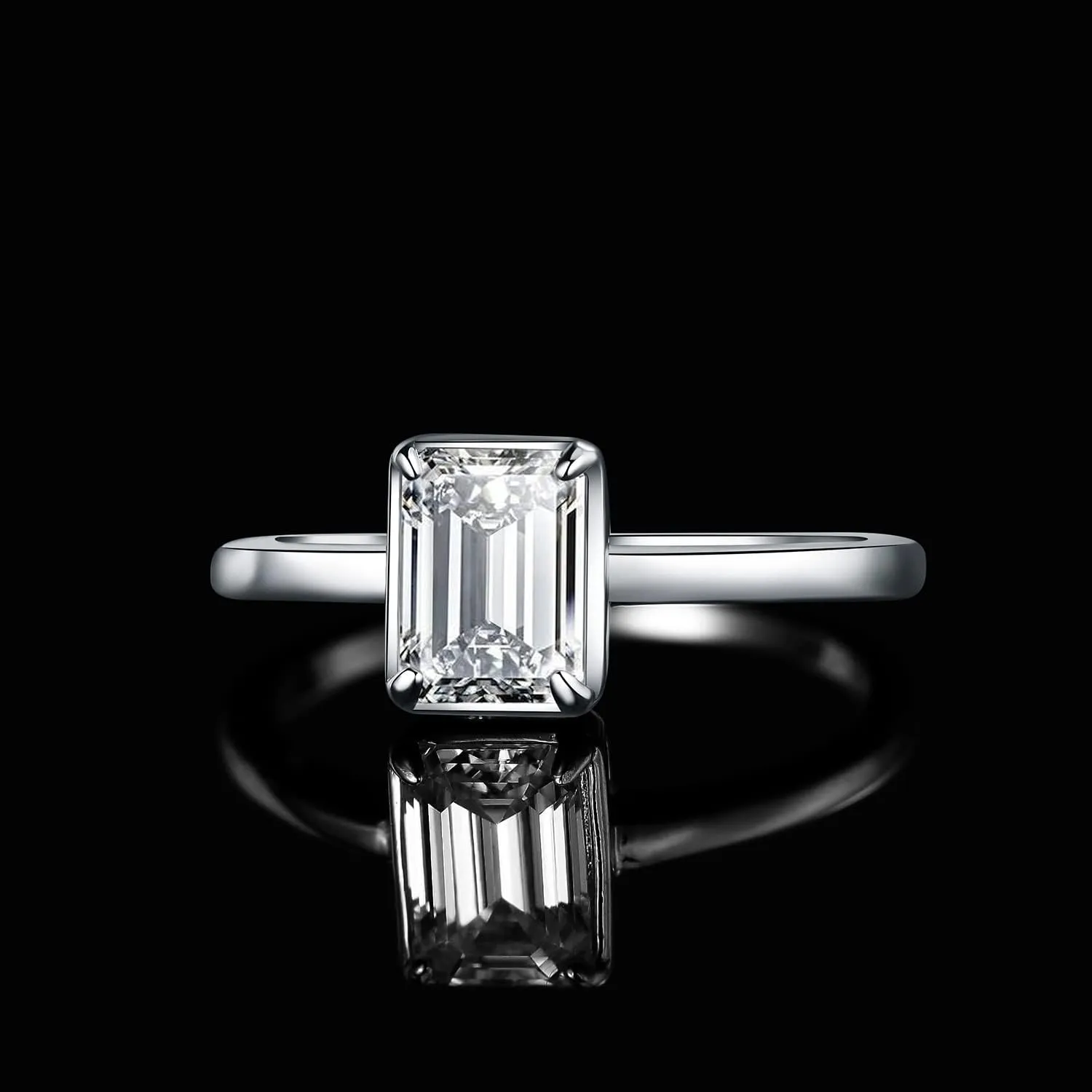 JewelryPalace Classic 1ct Emerald Cut Moissanite Solitaire Engagement Rings for Women, 925 Sterling Silver Promise Ring for Her, Simulated Diamond Anniversary Wedding Rings D-F VVS