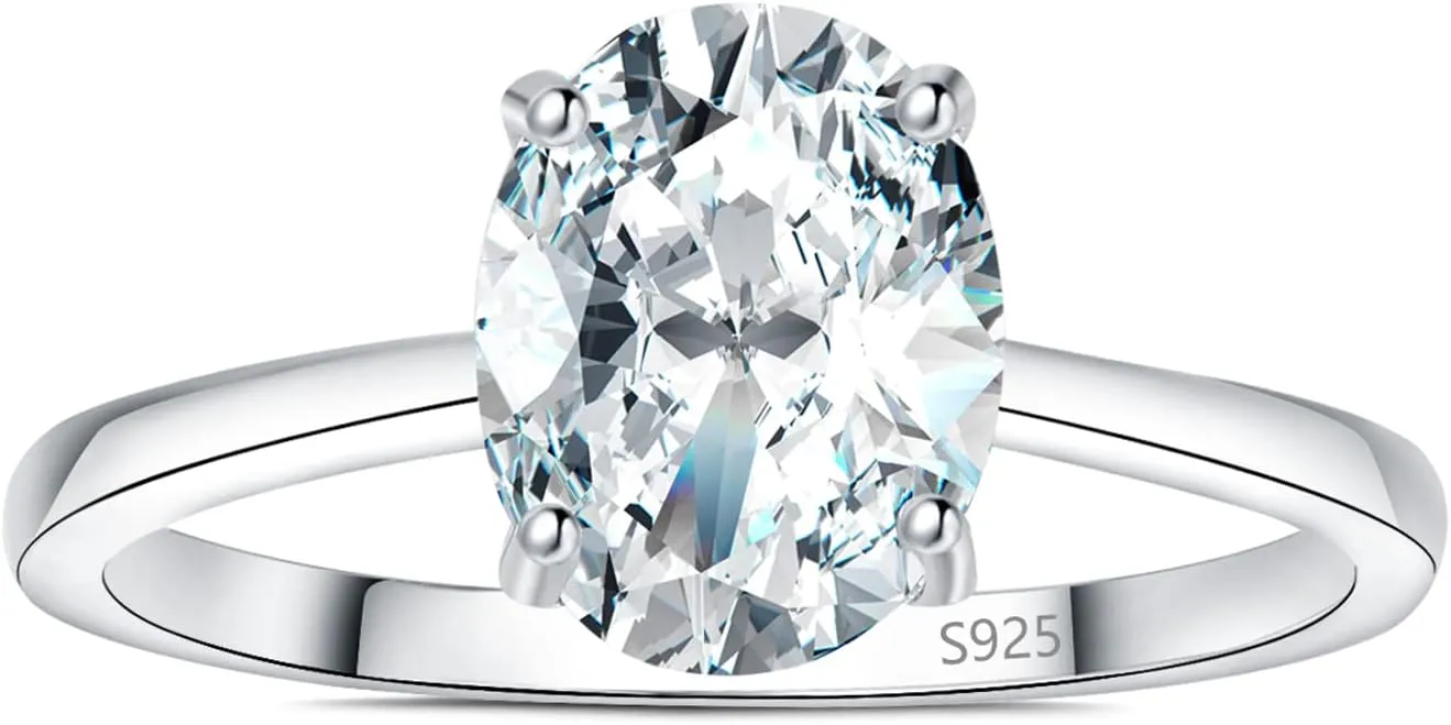 JewelryPalace Oval Shape 1ct 2ct Moissanite Solitaire Engagement Rings for Women, Classic 925 Sterling Silver Promise Ring for Her, Simulated Diamond Anniversary Wedding Ring VVS D-F