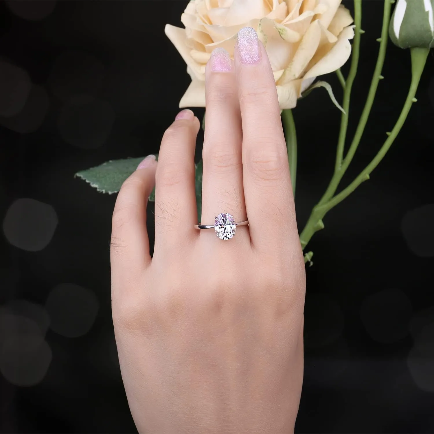 JewelryPalace Oval Shape 1ct 2ct Moissanite Solitaire Engagement Rings for Women, Classic 925 Sterling Silver Promise Ring for Her, Simulated Diamond Anniversary Wedding Ring VVS D-F