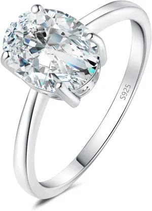 JewelryPalace Oval Shape 1ct 2ct Moissanite Solitaire Engagement Rings for Women, Classic 925 Sterling Silver Promise Ring for Her, Simulated Diamond Anniversary Wedding Ring VVS D-F