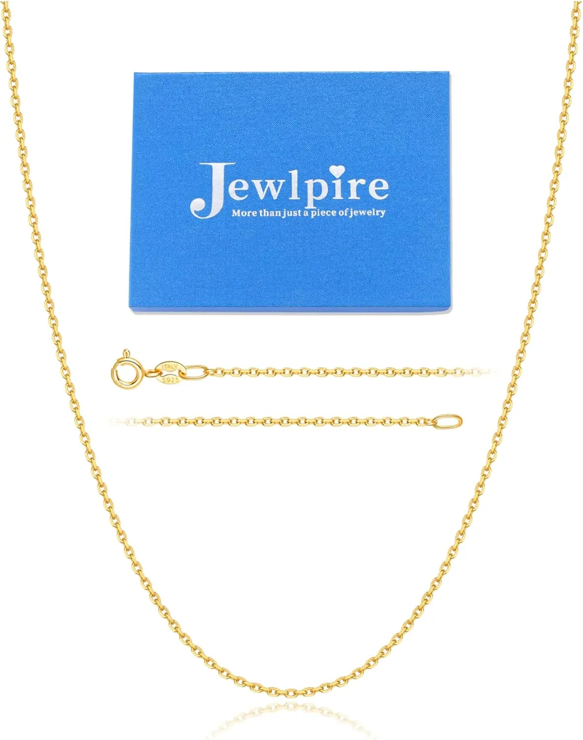 Jewlpire 1MM Italian Ultra Luxury Solid 24K Gold Over 925 Sterling Silver Chain Necklace for Women, Hypoallergenic Cable Chain Sturdy & Shiny & Thin Women's Chain Necklaces 16/18/20/22/24 Inch