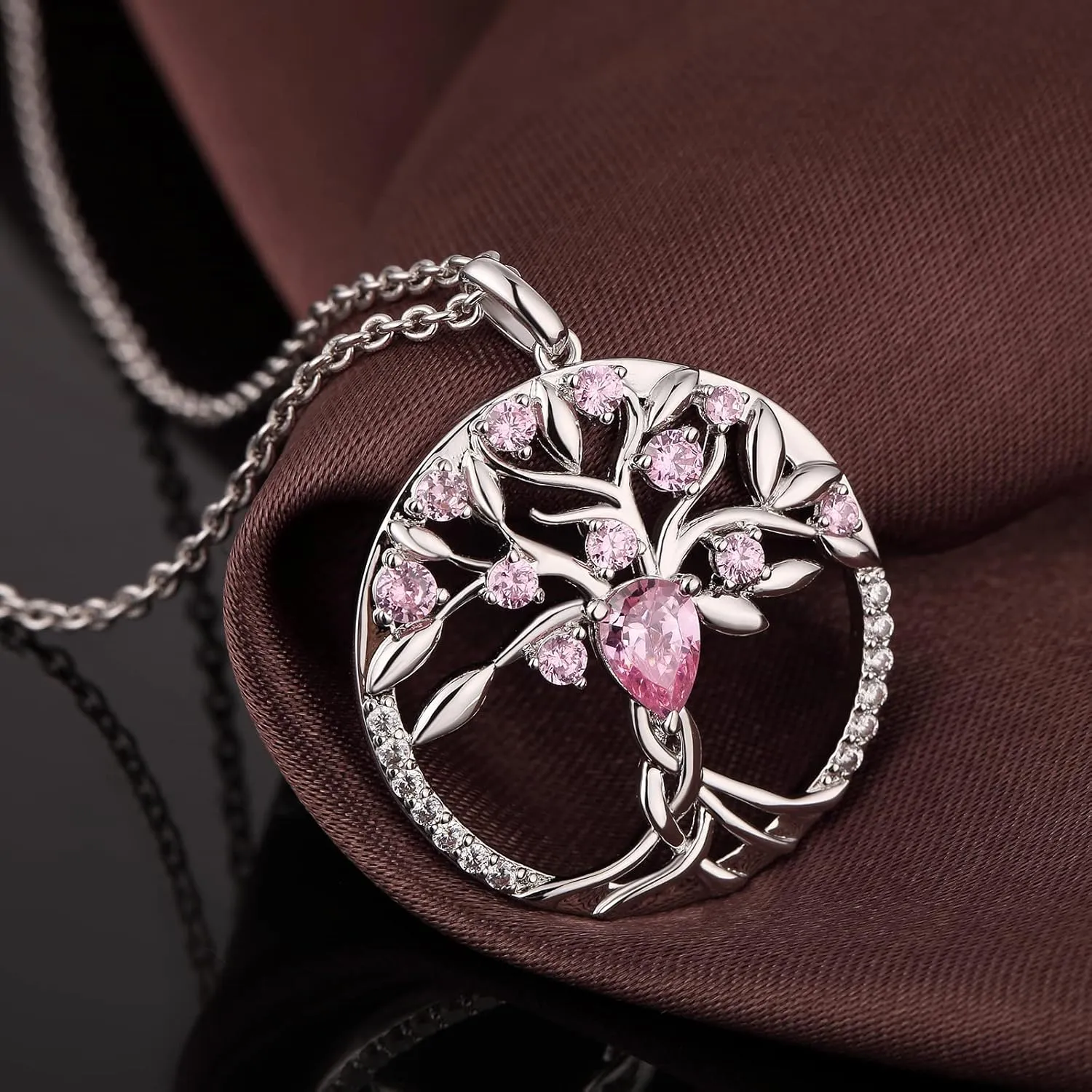 jiamiaoi 18K White Gold Plated Tree of Life Necklaces for Women Cubic Zirconia Tree of Life Pendant with Birthstone, Come with Gift Box, Great Gift for Women/Mother/Wife