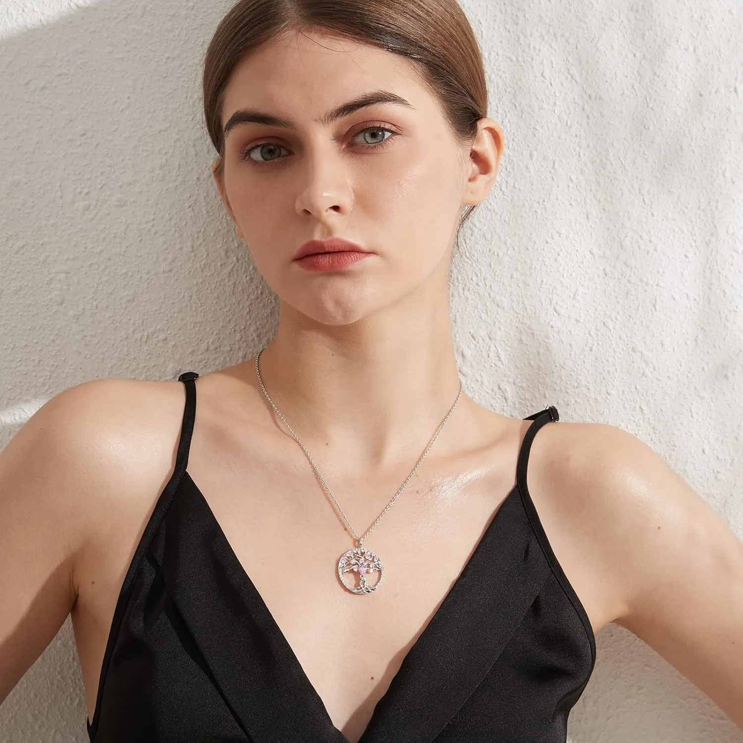 jiamiaoi 18K White Gold Plated Tree of Life Necklaces for Women Cubic Zirconia Tree of Life Pendant with Birthstone, Come with Gift Box, Great Gift for Women/Mother/Wife