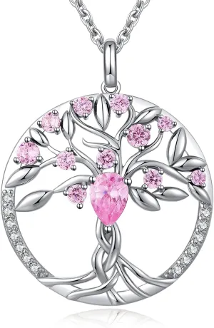 jiamiaoi 18K White Gold Plated Tree of Life Necklaces for Women Cubic Zirconia Tree of Life Pendant with Birthstone, Come with Gift Box, Great Gift for Women/Mother/Wife