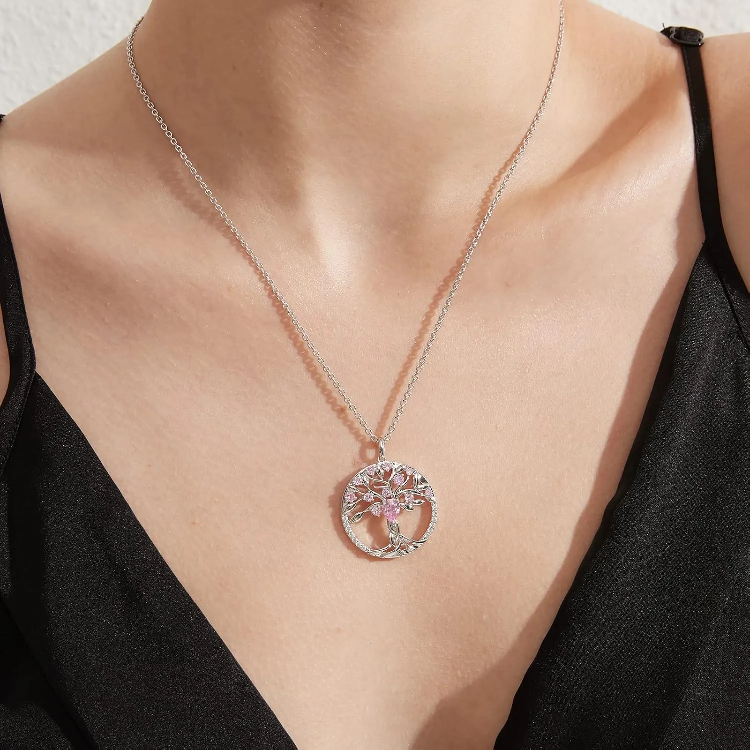 jiamiaoi 18K White Gold Plated Tree of Life Necklaces for Women Cubic Zirconia Tree of Life Pendant with Birthstone, Come with Gift Box, Great Gift for Women/Mother/Wife