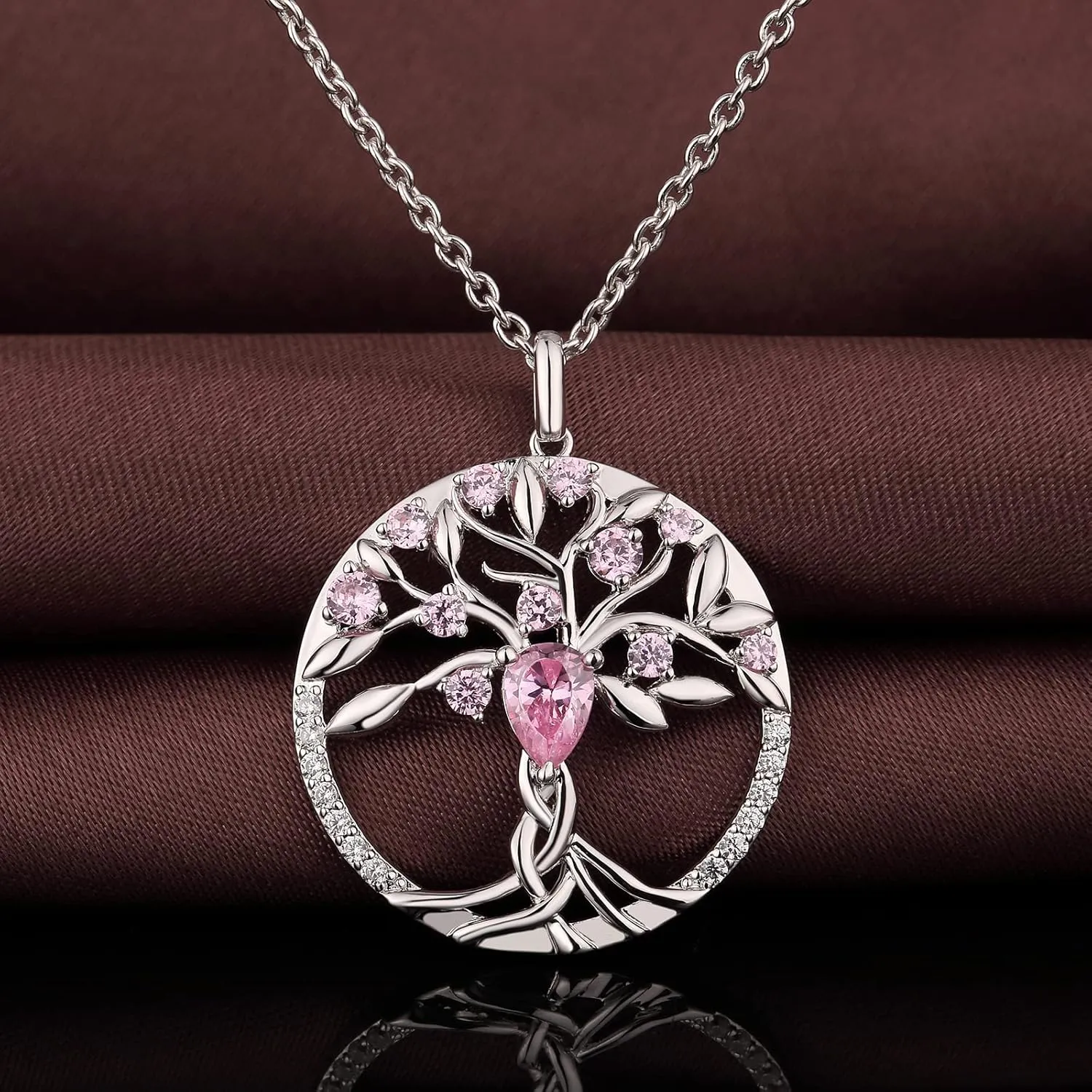 jiamiaoi 18K White Gold Plated Tree of Life Necklaces for Women Cubic Zirconia Tree of Life Pendant with Birthstone, Come with Gift Box, Great Gift for Women/Mother/Wife