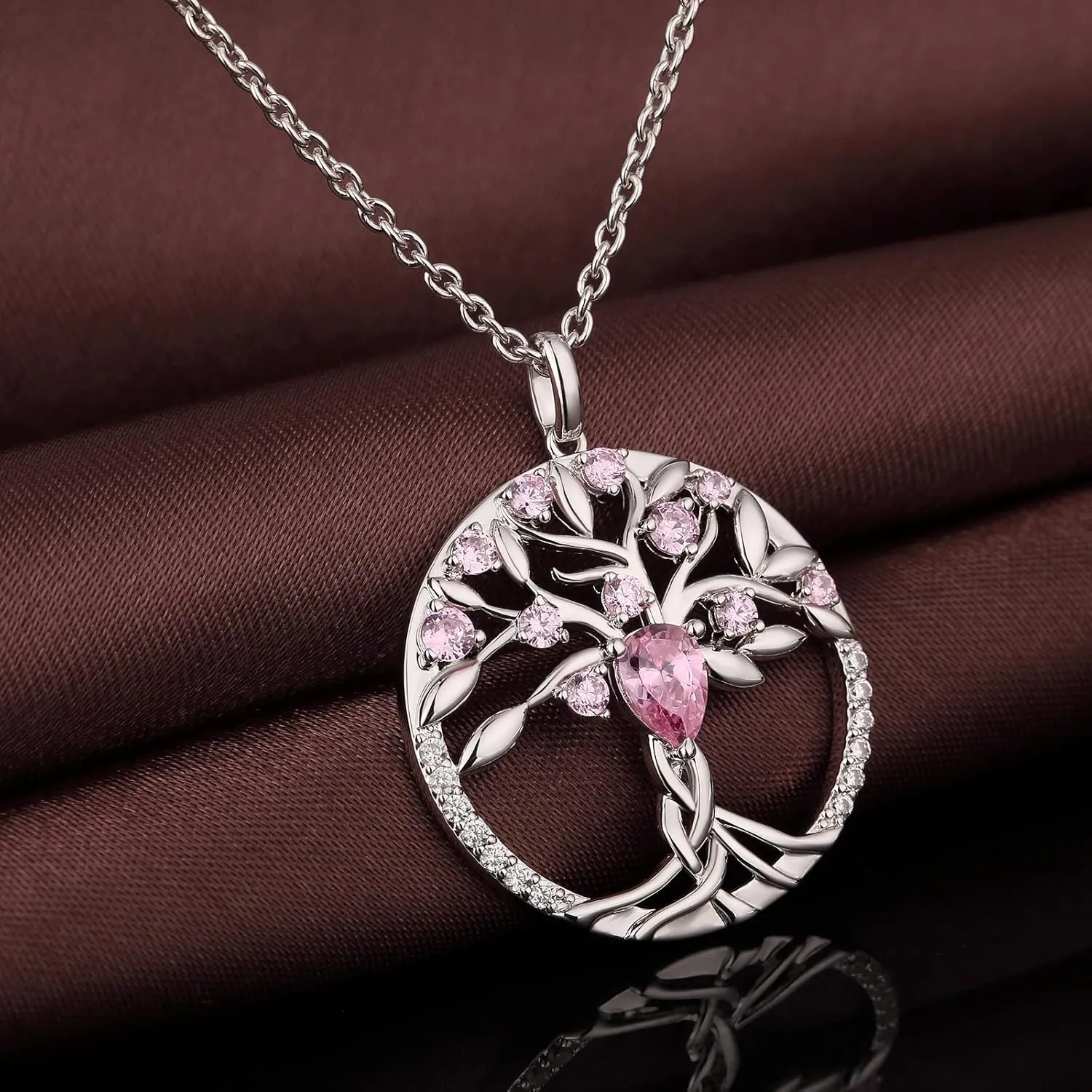 jiamiaoi 18K White Gold Plated Tree of Life Necklaces for Women Cubic Zirconia Tree of Life Pendant with Birthstone, Come with Gift Box, Great Gift for Women/Mother/Wife