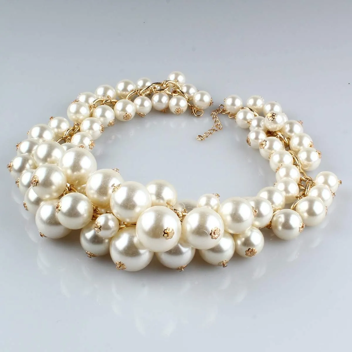 JNF Multi Strand Pearl Necklace for Women Bridal Wedding Pearl Statement Necklace Costume Pearls Necklaces for Ladies Party