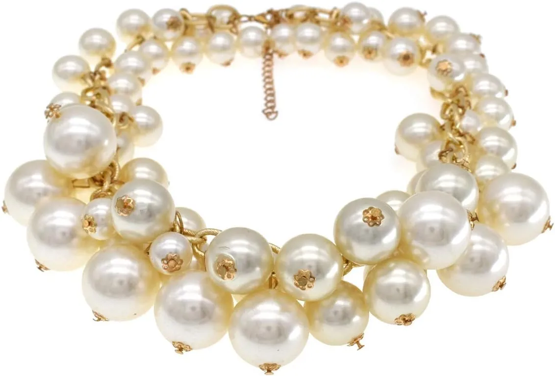 JNF Multi Strand Pearl Necklace for Women Bridal Wedding Pearl Statement Necklace Costume Pearls Necklaces for Ladies Party