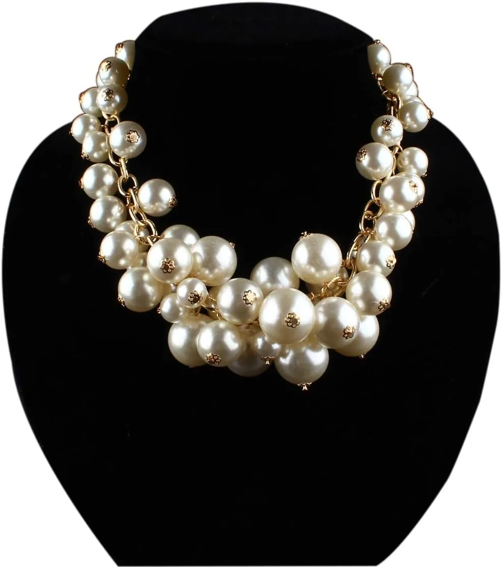 JNF Multi Strand Pearl Necklace for Women Bridal Wedding Pearl Statement Necklace Costume Pearls Necklaces for Ladies Party