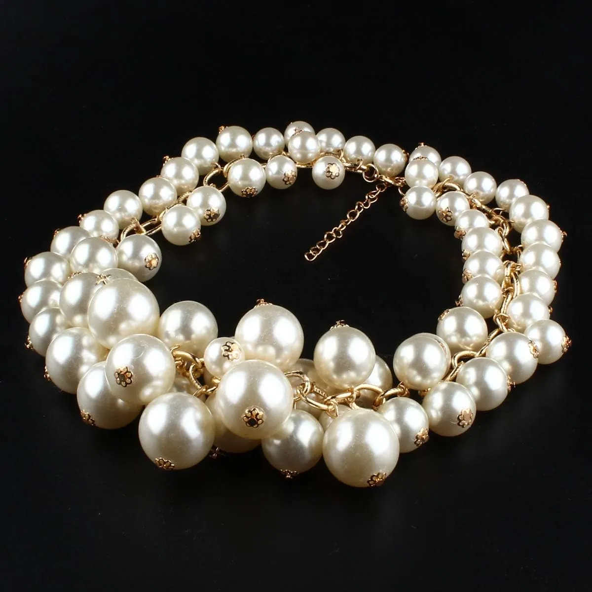 JNF Multi Strand Pearl Necklace for Women Bridal Wedding Pearl Statement Necklace Costume Pearls Necklaces for Ladies Party