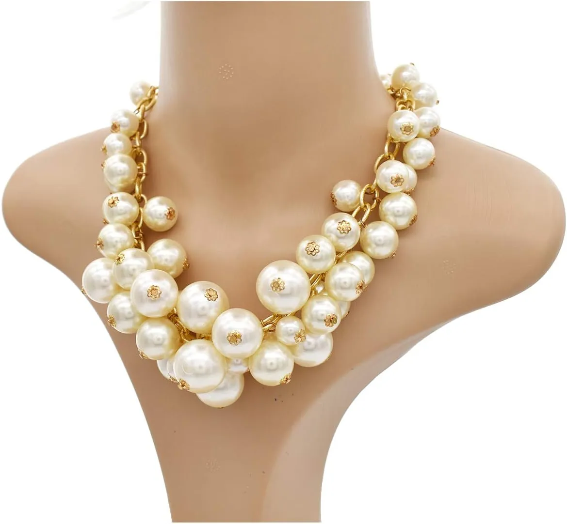 JNF Multi Strand Pearl Necklace for Women Bridal Wedding Pearl Statement Necklace Costume Pearls Necklaces for Ladies Party