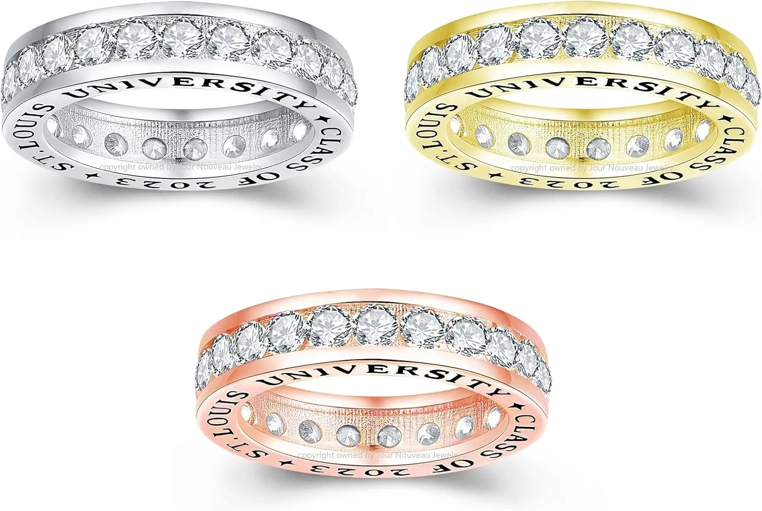 JNJ Women's Class Ring, personalized for high school and college graduates, Sterling Silver, Eternity Band Class Ring, Modern collection-Jour Nouveau Jewelry