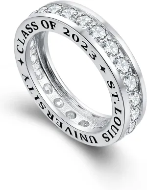 JNJ Women's Class Ring, personalized for high school and college graduates, Sterling Silver, Eternity Band Class Ring, Modern collection-Jour Nouveau Jewelry