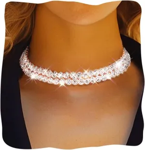 JONKY Rhinestone Choker Necklace Silver Diamond Crystal Jewelry for Women