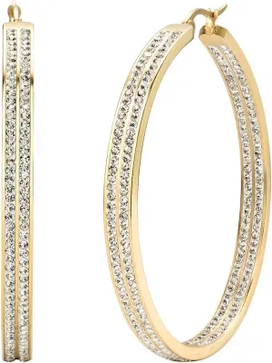Jstyle Women's Stainless Steel Pierced Large Hoop Earrings with Rhinestone