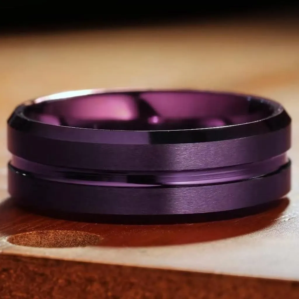 Jude Jewelers 8mm Purple Color Stainless Steel Matte Brushed Classic Plain Wedding Band Ring