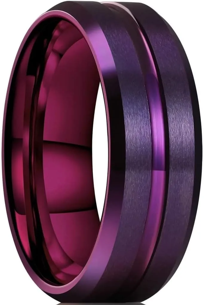 Jude Jewelers 8mm Purple Color Stainless Steel Matte Brushed Classic Plain Wedding Band Ring