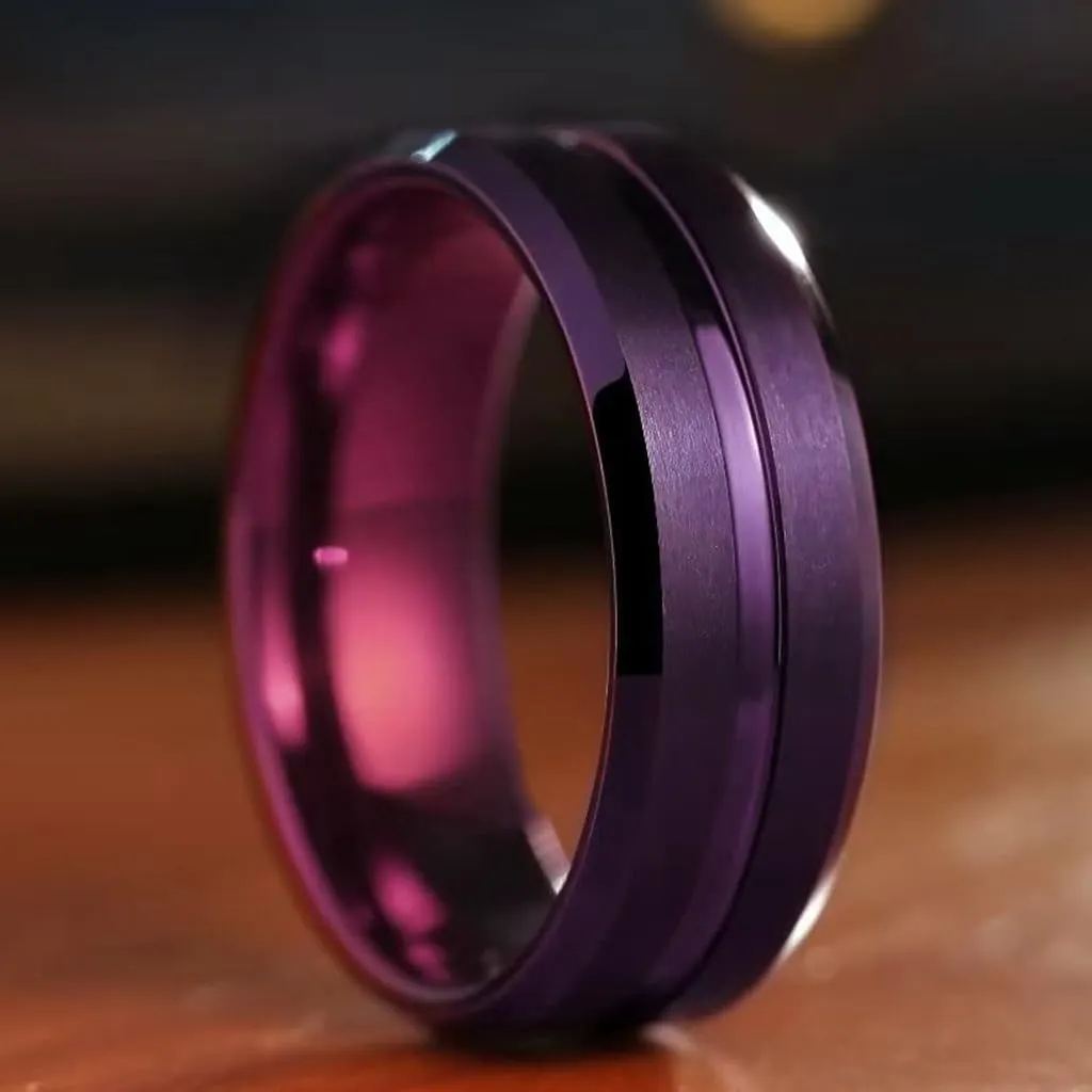 Jude Jewelers 8mm Purple Color Stainless Steel Matte Brushed Classic Plain Wedding Band Ring
