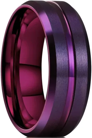 Jude Jewelers 8mm Purple Color Stainless Steel Matte Brushed Classic Plain Wedding Band Ring