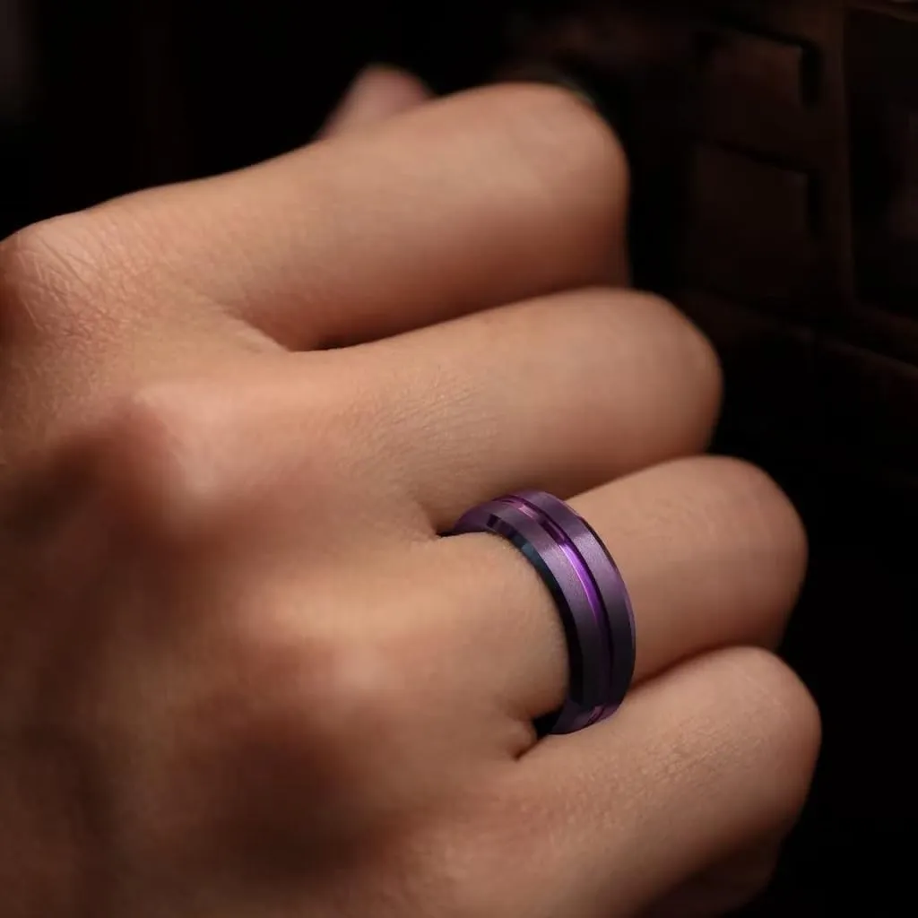 Jude Jewelers 8mm Purple Color Stainless Steel Matte Brushed Classic Plain Wedding Band Ring