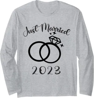 Just Married 2023 Wedding Rings Matching Couple Newlyweds Long Sleeve T-Shirt