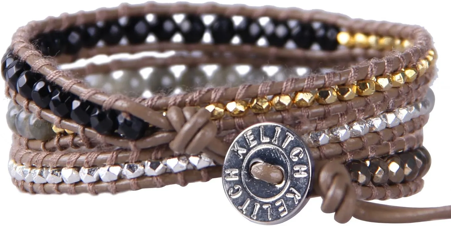 KELITCH Crystal Beaded Bracelets 3 Wrap Leather Bracelets Handmade Women Bracelets Jewelry