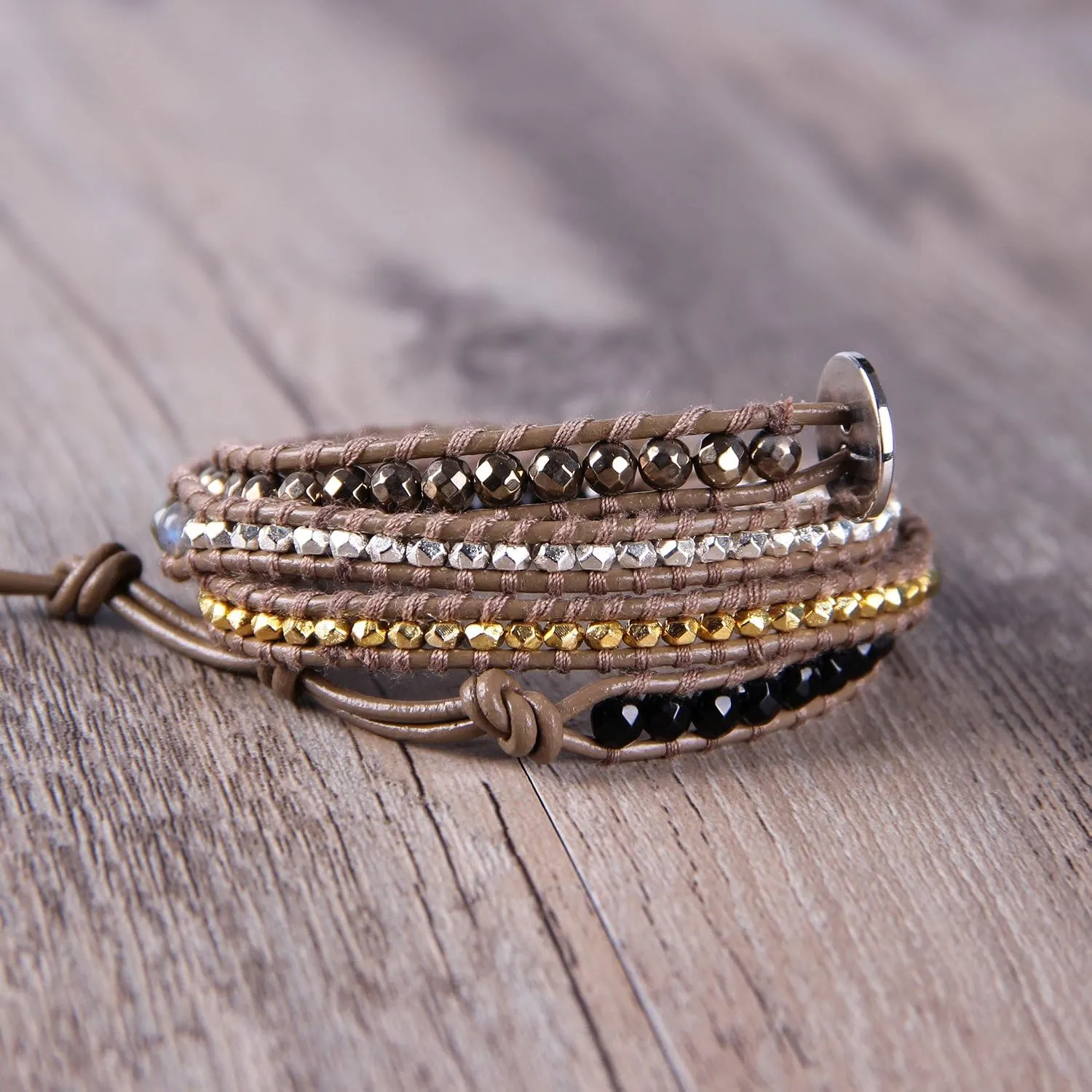 KELITCH Crystal Beaded Bracelets 3 Wrap Leather Bracelets Handmade Women Bracelets Jewelry