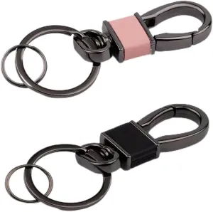 Keychains set of 2, Stylish Key Chain, Car Keychain Women Men, Sturdy of Metal Key Buckle, Strong Keyring, Black and Pink Key Carabiner