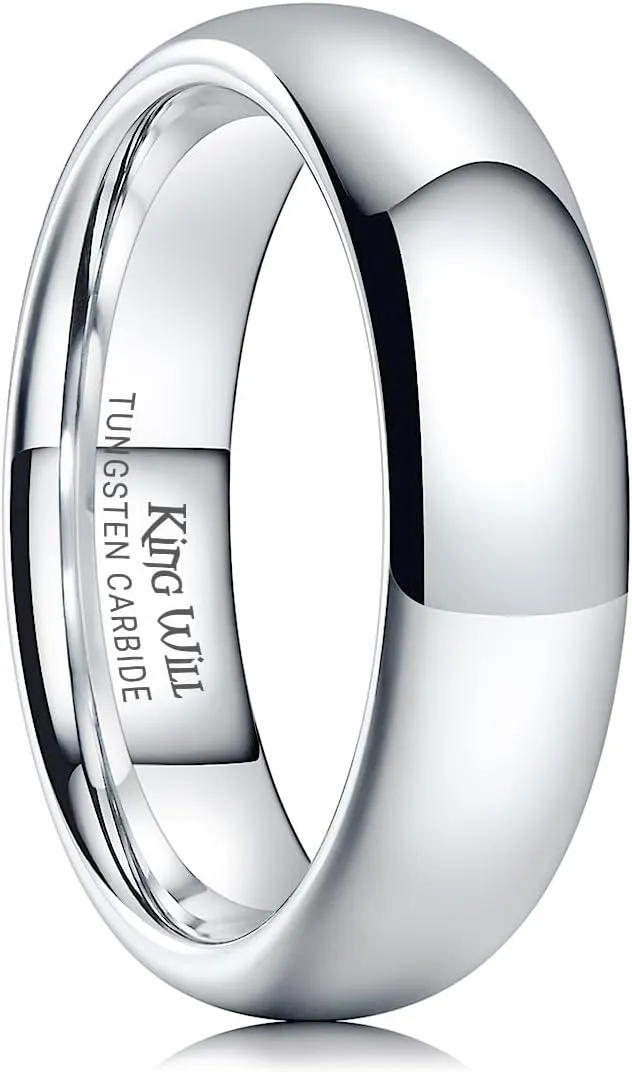 King Will 2mm 4mm 6mm 7mm 8mm Silver Tungsten Carbide Mens Ring - Basic Wedding Band for Men Women, Silver Gunmetal Black Blue Domed High Polish Finish Wedding Ring, Comfort Fit Size 4-15