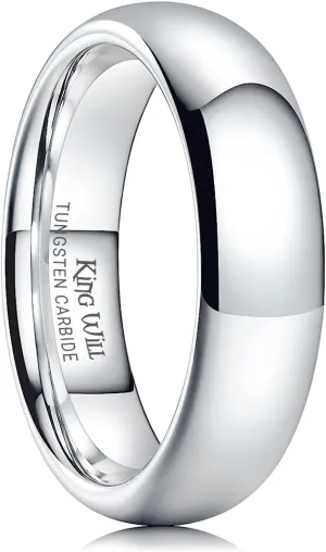 King Will 2mm 4mm 6mm 7mm 8mm Silver Tungsten Carbide Mens Ring - Basic Wedding Band for Men Women, Silver Gunmetal Black Blue Domed High Polish Finish Wedding Ring, Comfort Fit Size 4-15