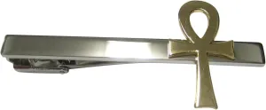 Kiola Designs Gold Toned Shiny Ankh Silver Square Tie Clip