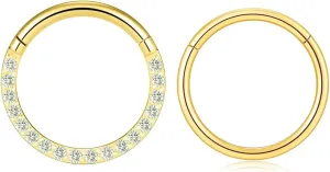 KREZIP Gold CZ Septum Rings Surgical Steel Nose Rings Hoop for Women CZ Daith Cartilage Hoop Earring Seamless Clicker Hinged Segment Hoop Nose Rings Helix Conch Piercing Jewelry(Gold CZ 8mm)