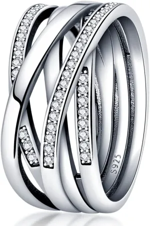 KUNSIR 925 Sterling Silver Rings Classic Cubic Zirconia Eternity Promise Statement Anniversary Wedding Bands Engagement Rings for Women Infinity Forever Love Ring Size 7-9