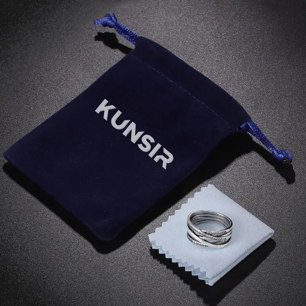 KUNSIR 925 Sterling Silver Rings Classic Cubic Zirconia Eternity Promise Statement Anniversary Wedding Bands Engagement Rings for Women Infinity Forever Love Ring Size 7-9