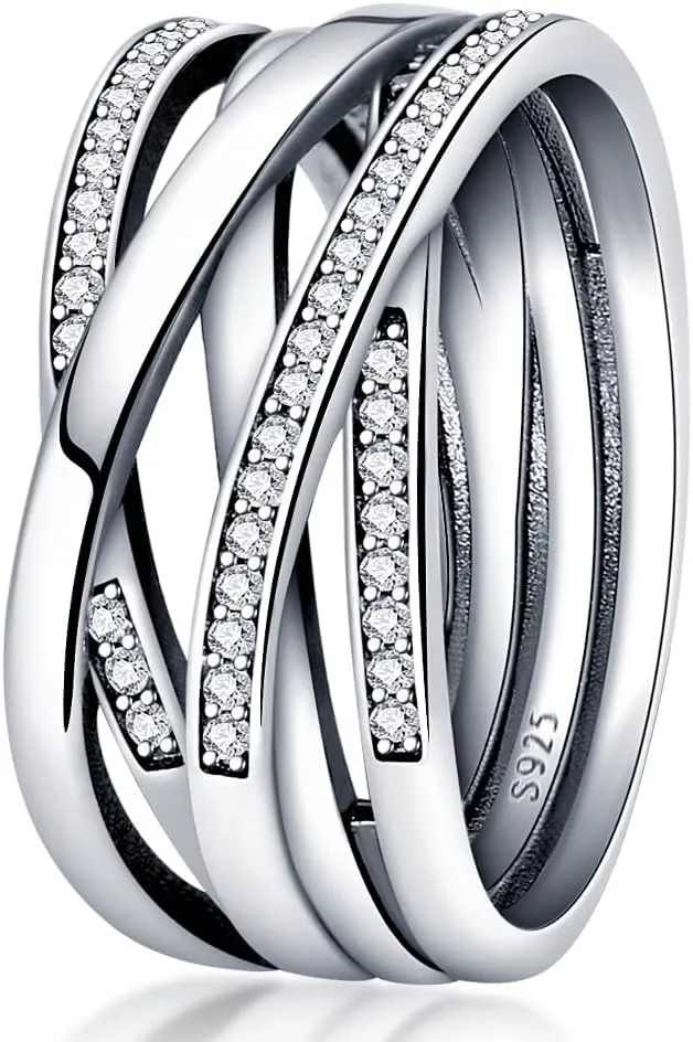 KUNSIR 925 Sterling Silver Rings Classic Cubic Zirconia Eternity Promise Statement Anniversary Wedding Bands Engagement Rings for Women Infinity Forever Love Ring Size 7-9