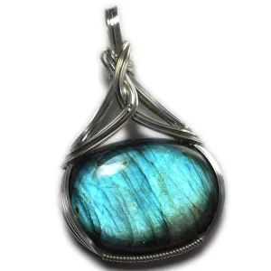 Labradorite Necklace Pendant Silver - Jewelry with Black Leather Necklace Elegant Gift Box Wire Wrapped Jewelry S10 ZP25