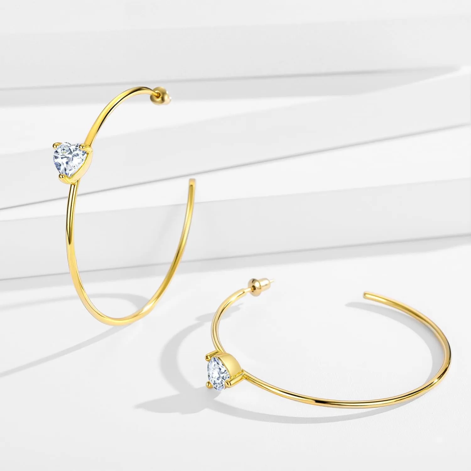 Large Gold Hoop Earrings for Women 14k Gold Plated with 925 Sterling Silver Post Big Open Hoops Earrings Trendy Cubic Zirconia Heart Hoop Earrings Jewelry Gifts for Women