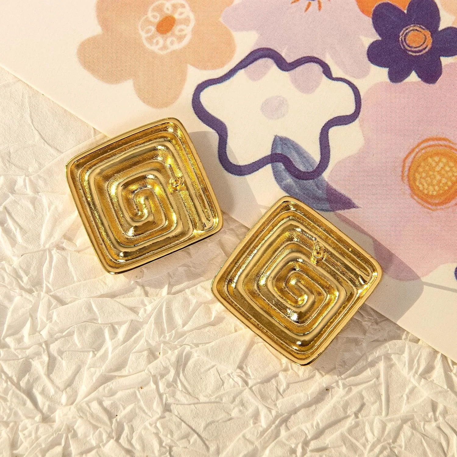 Large Gold Statement Chunky Stud Earrings for Women Trendy Vintage Large Gold Geometric Earrings Jewelry
