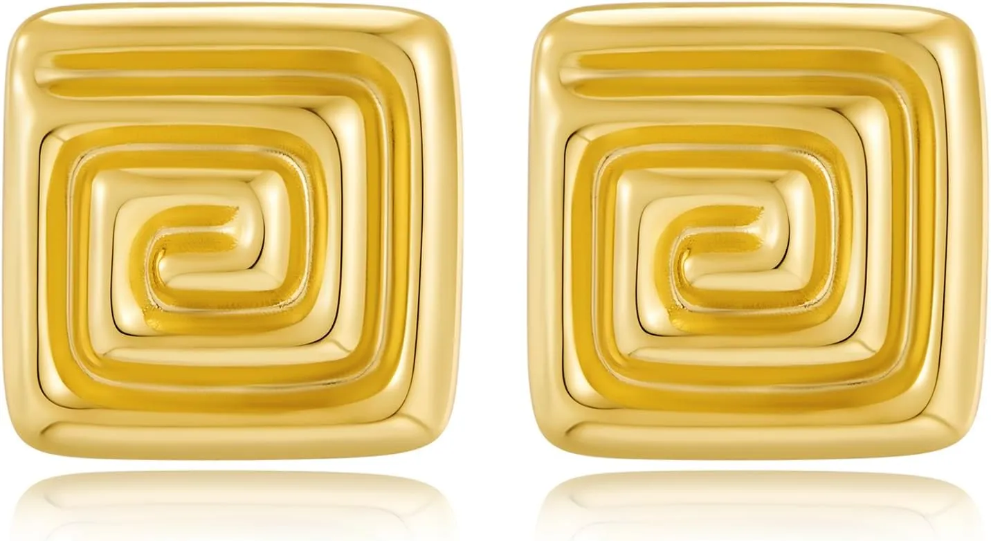 Large Gold Statement Chunky Stud Earrings for Women Trendy Vintage Large Gold Geometric Earrings Jewelry