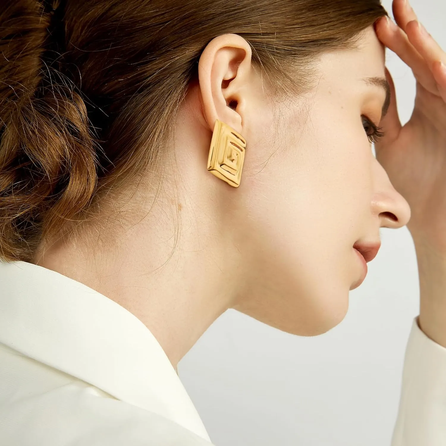 Large Gold Statement Chunky Stud Earrings for Women Trendy Vintage Large Gold Geometric Earrings Jewelry