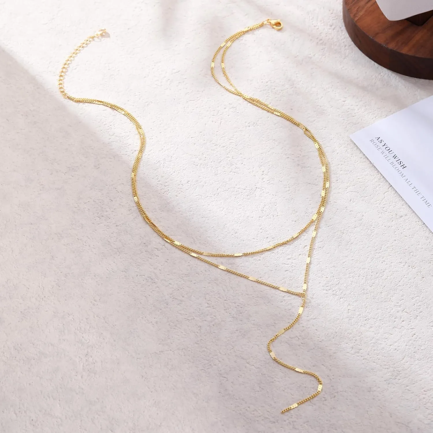 Lariat Gold Necklace for Women Y-Shaped Pendant Chain Necklace Dainty Long Necklace 14k Gold Plated/Silver Layered Pearl Beaded Chain Drop Necklaces Elegant Gift for Anniversary Simple Gold Jewelry for Women Gifts