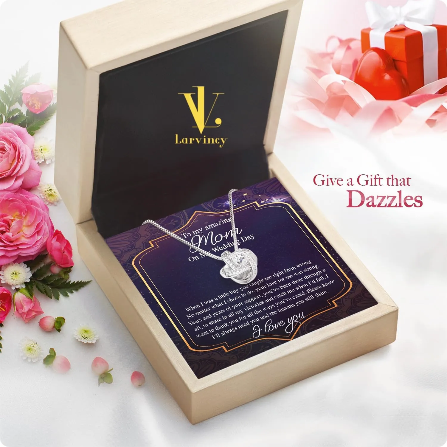 Larvincy To My Mom Necklace from Son with Heartfelt Message & Elegant Box - Mother of the Groom Necklace for Wedding, Jewelry Gift For Mom On Birthday, Mothers Day or Special Occasion