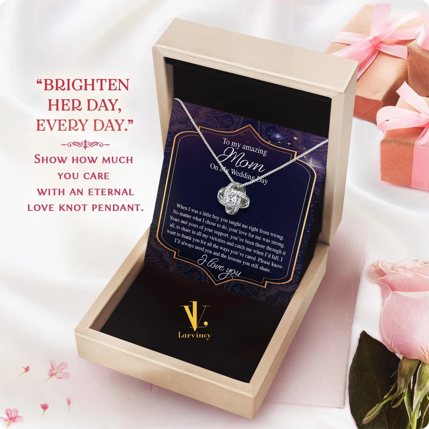 Larvincy To My Mom Necklace from Son with Heartfelt Message & Elegant Box - Mother of the Groom Necklace for Wedding, Jewelry Gift For Mom On Birthday, Mothers Day or Special Occasion
