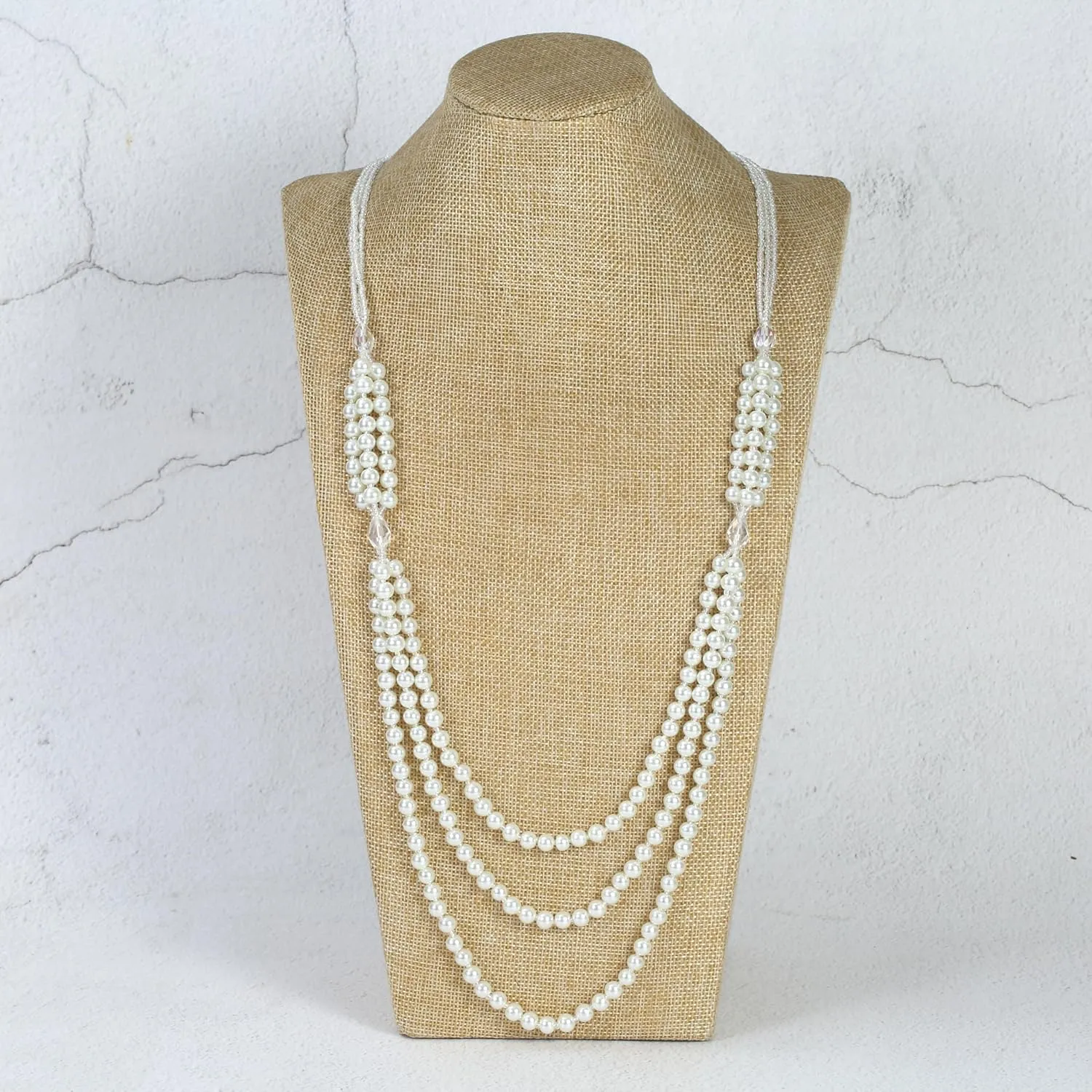 Layered Waterfall Pearl Beaded Necklaces for Women Long Boho 3 Strand Faux Pearl and Crystal Necklace Long Knotted Tassel Pendant Necklace Lariat Necklace Long Y Necklace Sweater Chain Elegant Jewelry for Women