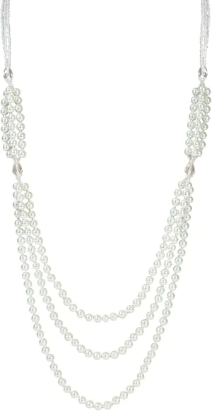 Layered Waterfall Pearl Beaded Necklaces for Women Long Boho 3 Strand Faux Pearl and Crystal Necklace Long Knotted Tassel Pendant Necklace Lariat Necklace Long Y Necklace Sweater Chain Elegant Jewelry for Women