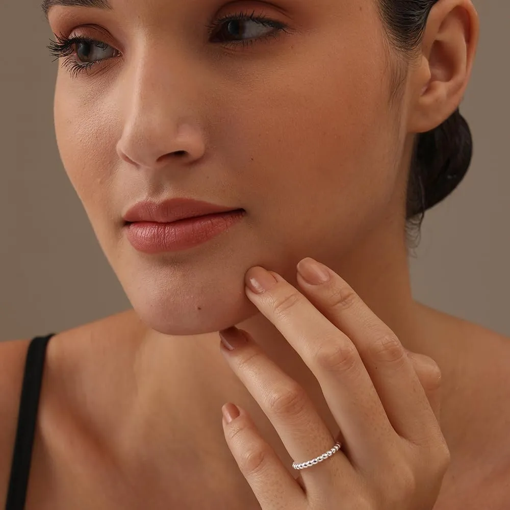 LeCalla 925 Sterling Silver Bead Band Ring for Women | Eternity Beaded Style Wedding Band | Classic Simple Plain Stackable Finger Rings