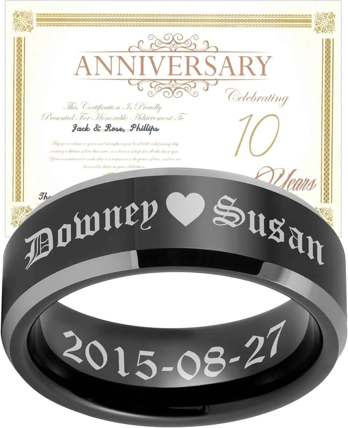 LerchPhi Anniversary Tungsten Custom Engraved Ring Gift Set for Men, ideas for 50th, 10th, and 1st Wedding Anniversary, Personalized Husband Gifts, Includes Anniversary Card & Certificate