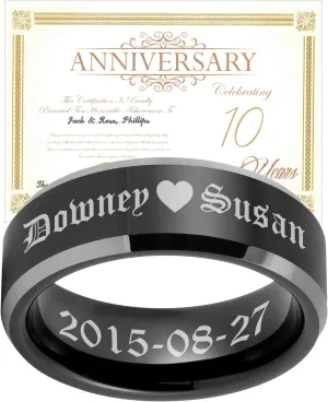 LerchPhi Anniversary Tungsten Custom Engraved Ring Gift Set for Men, ideas for 50th, 10th, and 1st Wedding Anniversary, Personalized Husband Gifts, Includes Anniversary Card & Certificate